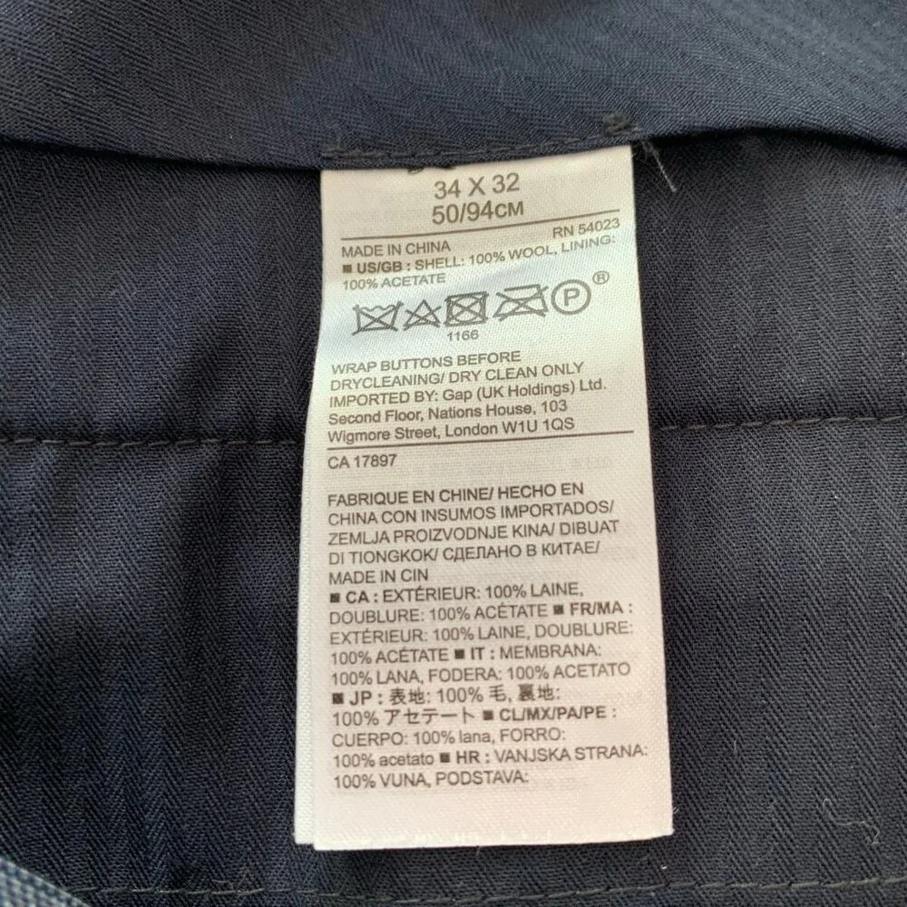 Banana Republic‎ 34x32 Mens Blue Glen Check 100% Wool Dress Pants Flat Front